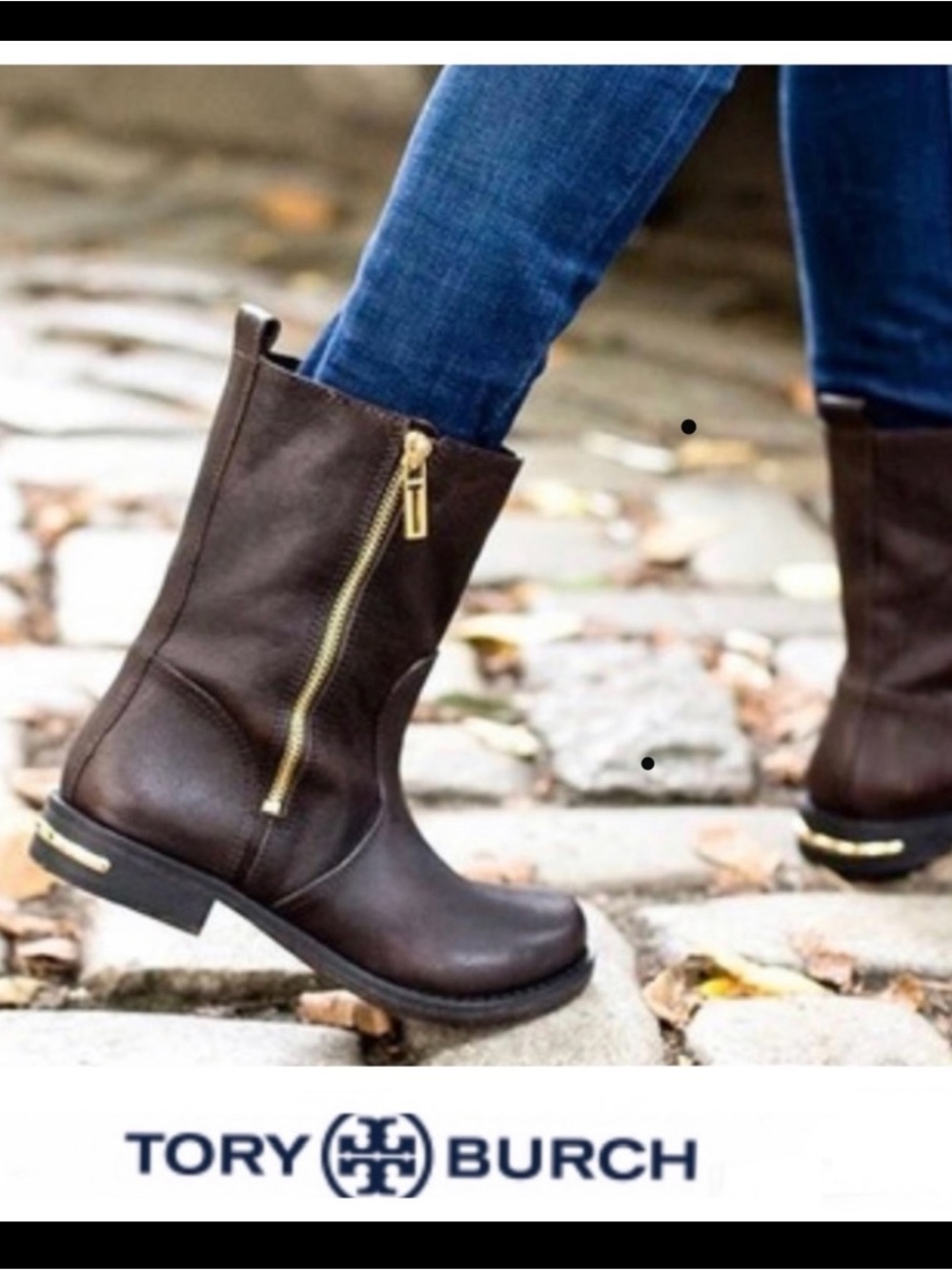 Tory Burch Dark Brown Leather Zip Ankle Boots
